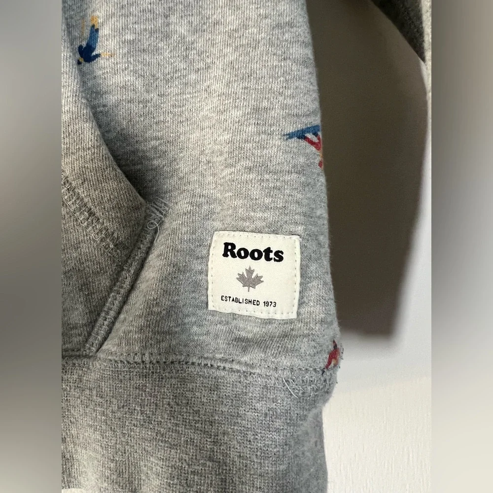 Roots Kids Hooded Sweatshirt Hoodie Gray Multi Color Mini Skiiers Size 7-8
